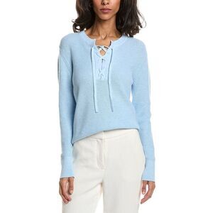 Forte Womens  Lace-Up Rib Crewneck Sweater, Blue